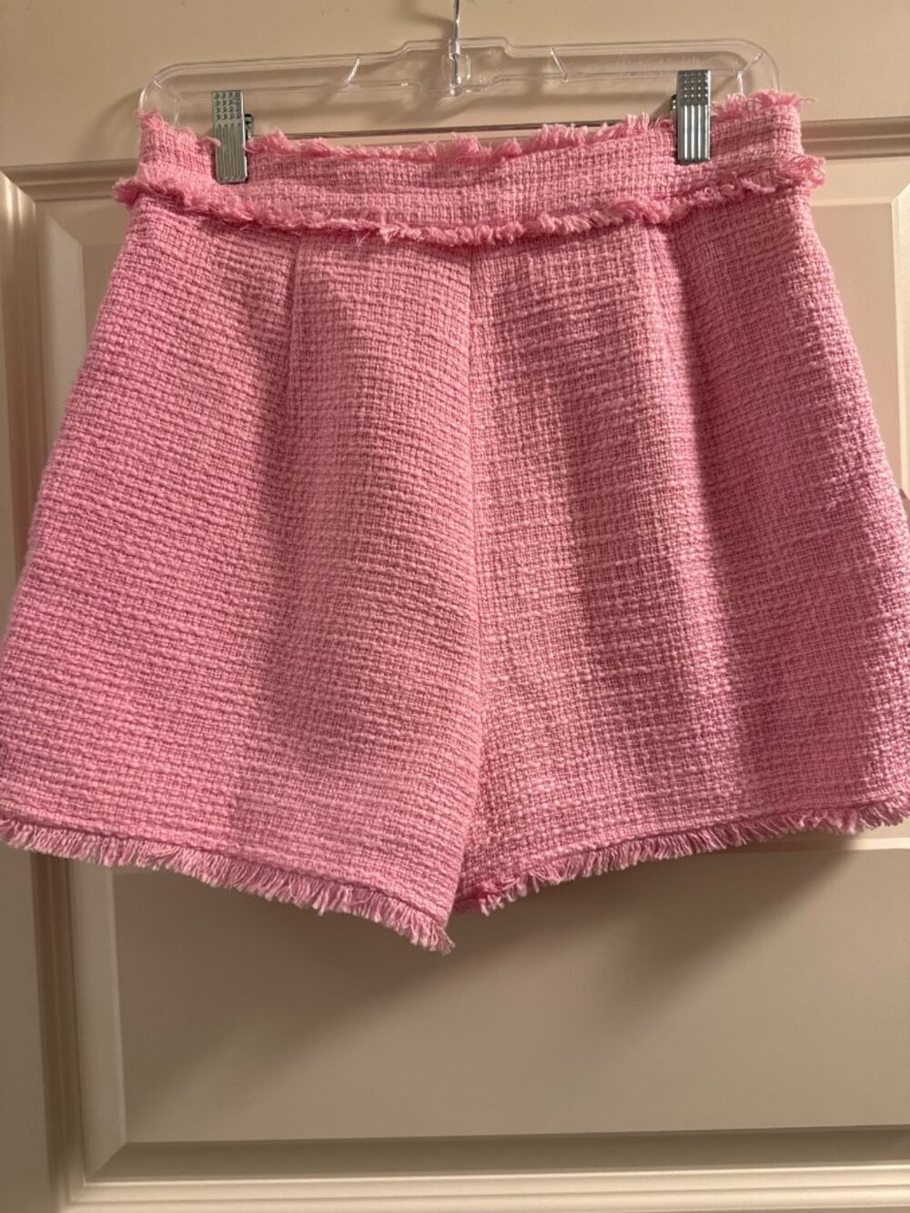Cinq a Sept Pink Tweed Coronado Shorts Fringe Trim Size 2